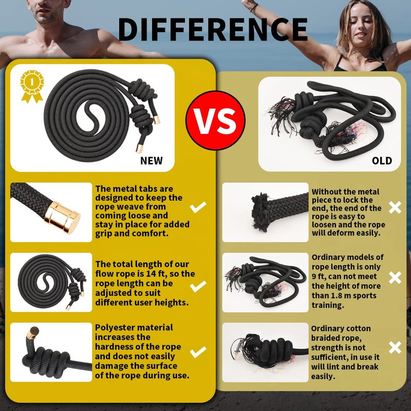 veimia Flow Rope for Fitness High Performance Double Woven Workout Rope Adjustable Flow Jump Rope for Men Women Training Indoor Outdoor Cardio Exercise Rope for beginner - Image 2